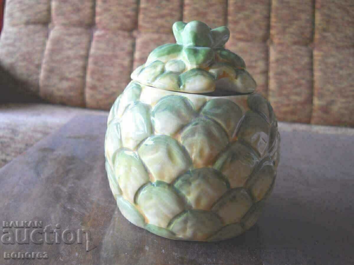 Porcelain sugar bowl in the shape of a pineapple