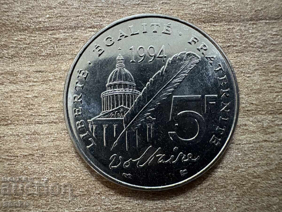 France - 5 Francs (1994) - 300th Anniversary of Voltaire's Birth France - 5 Francs (1994) - 300th Anniversary of Voltaire's Birth