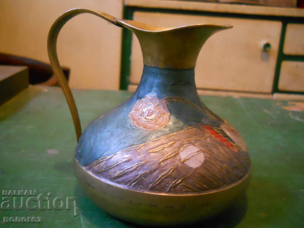 Auction  Old brass jug with cloisonné decoration - France
