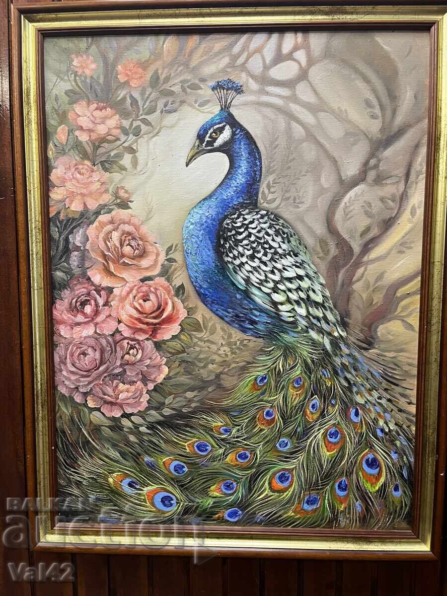 Peacock painted with oil paints on canvas - Desislava Radeva