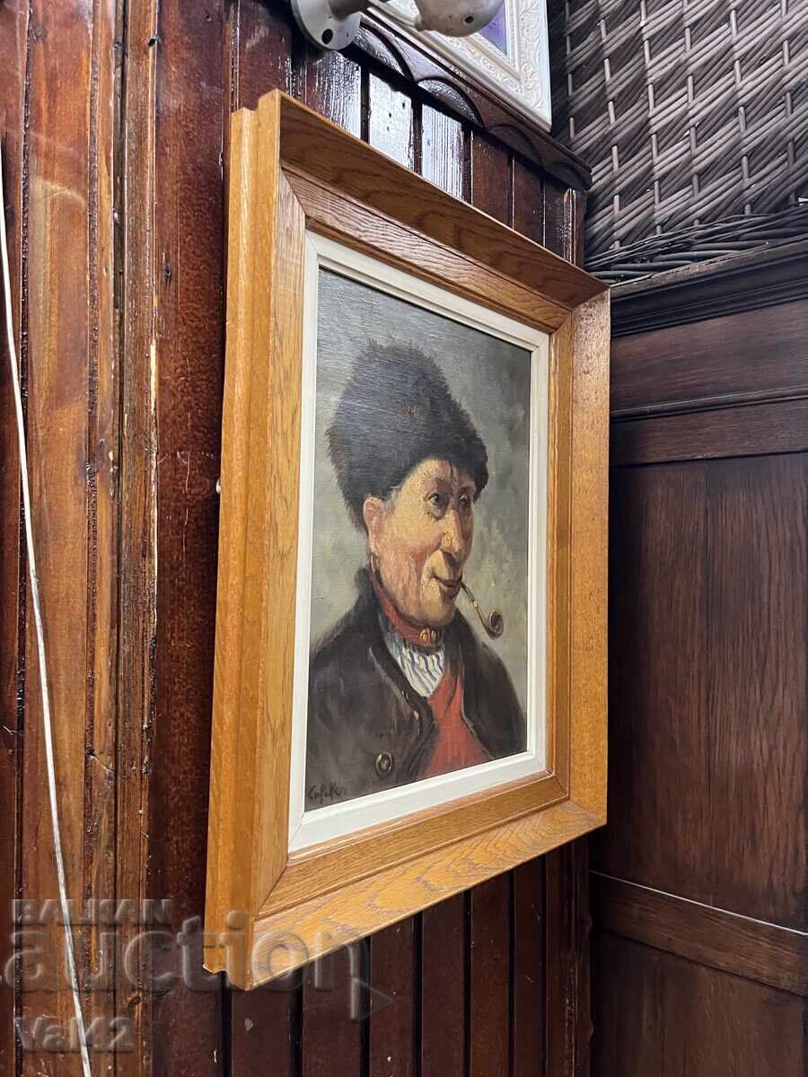 Old Man with a Pipe - Painting by Cor van Reken - 5