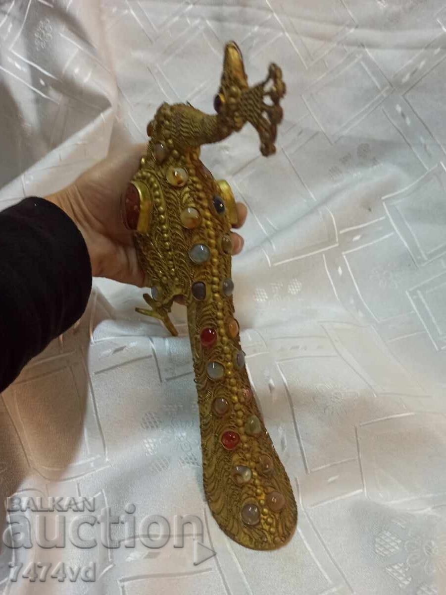 Αντίκα μπρούτζινη φιγούρα με φιλιγκράν και ένθετα – „Παγώνι" - 5 Αντίκα μπρούτζινη φιγούρα με φιλιγκράν και ένθετα – „Παγώνι" - 5