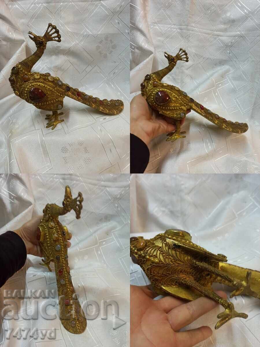 Αντίκα μπρούτζινη φιγούρα με φιλιγκράν και ένθετα – „Παγώνι" - 7 Αντίκα μπρούτζινη φιγούρα με φιλιγκράν και ένθετα – „Παγώνι" - 7