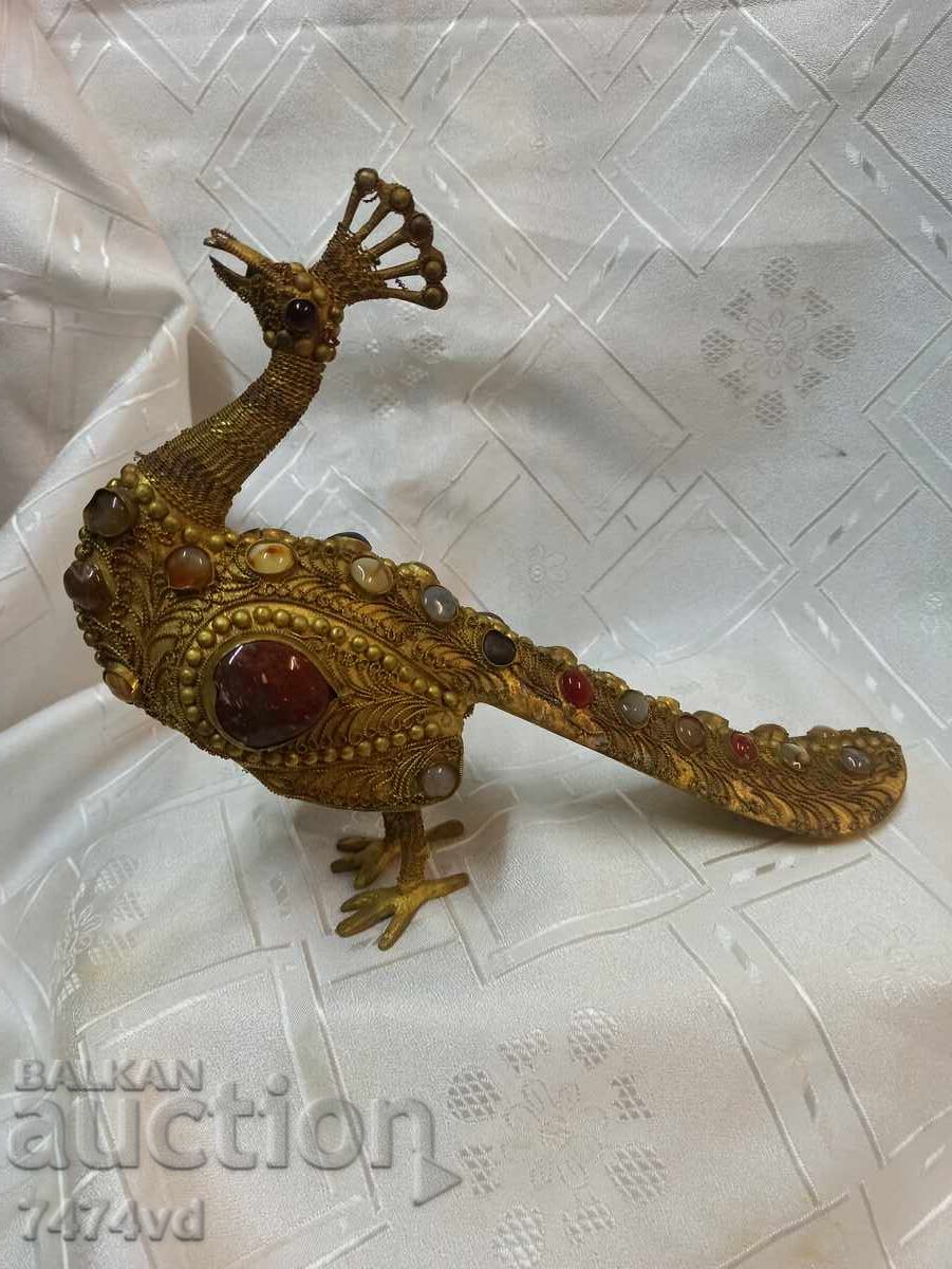 Αντίκα μπρούτζινη φιγούρα με φιλιγκράν και ένθετα – „Παγώνι" Αντίκα μπρούτζινη φιγούρα με φιλιγκράν και ένθετα – „Παγώνι"