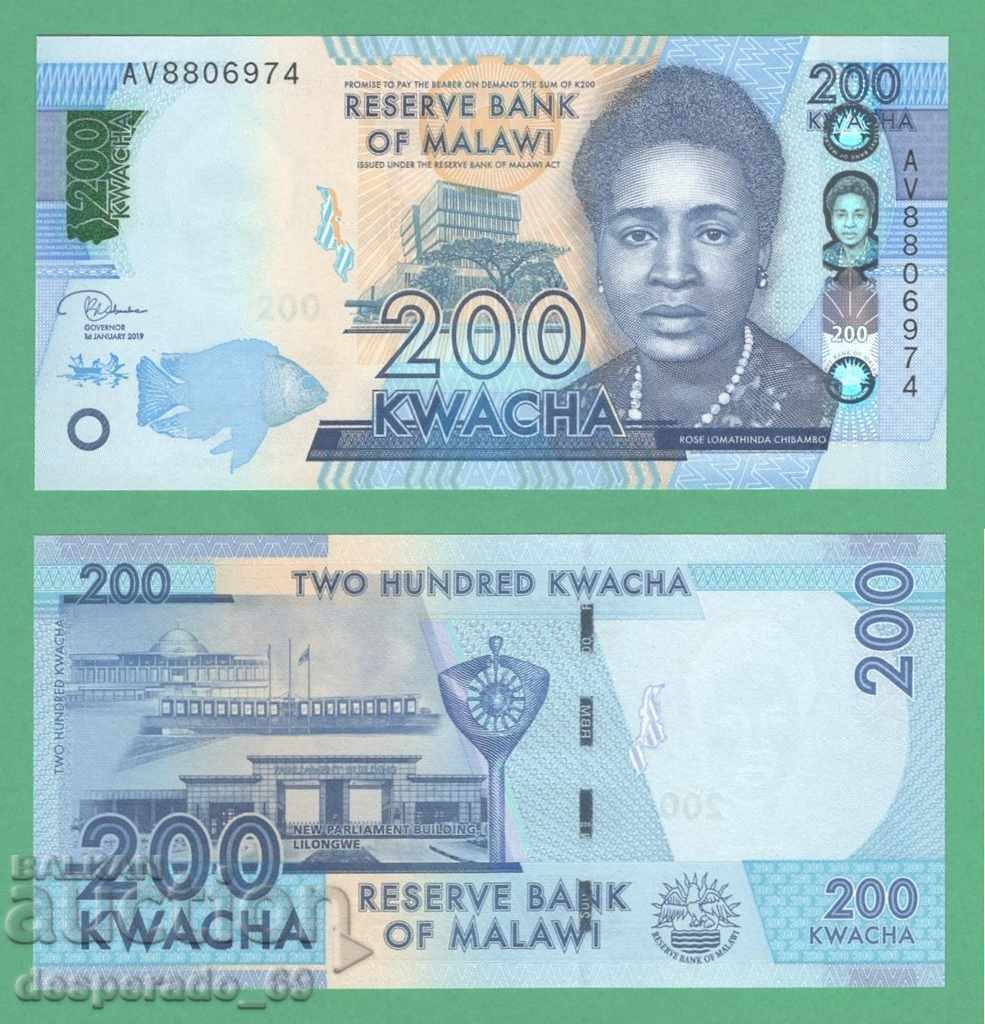 (¯`'•.¸   МАЛАВИ  200 квача 2019  UNC   ¸.•'´¯)