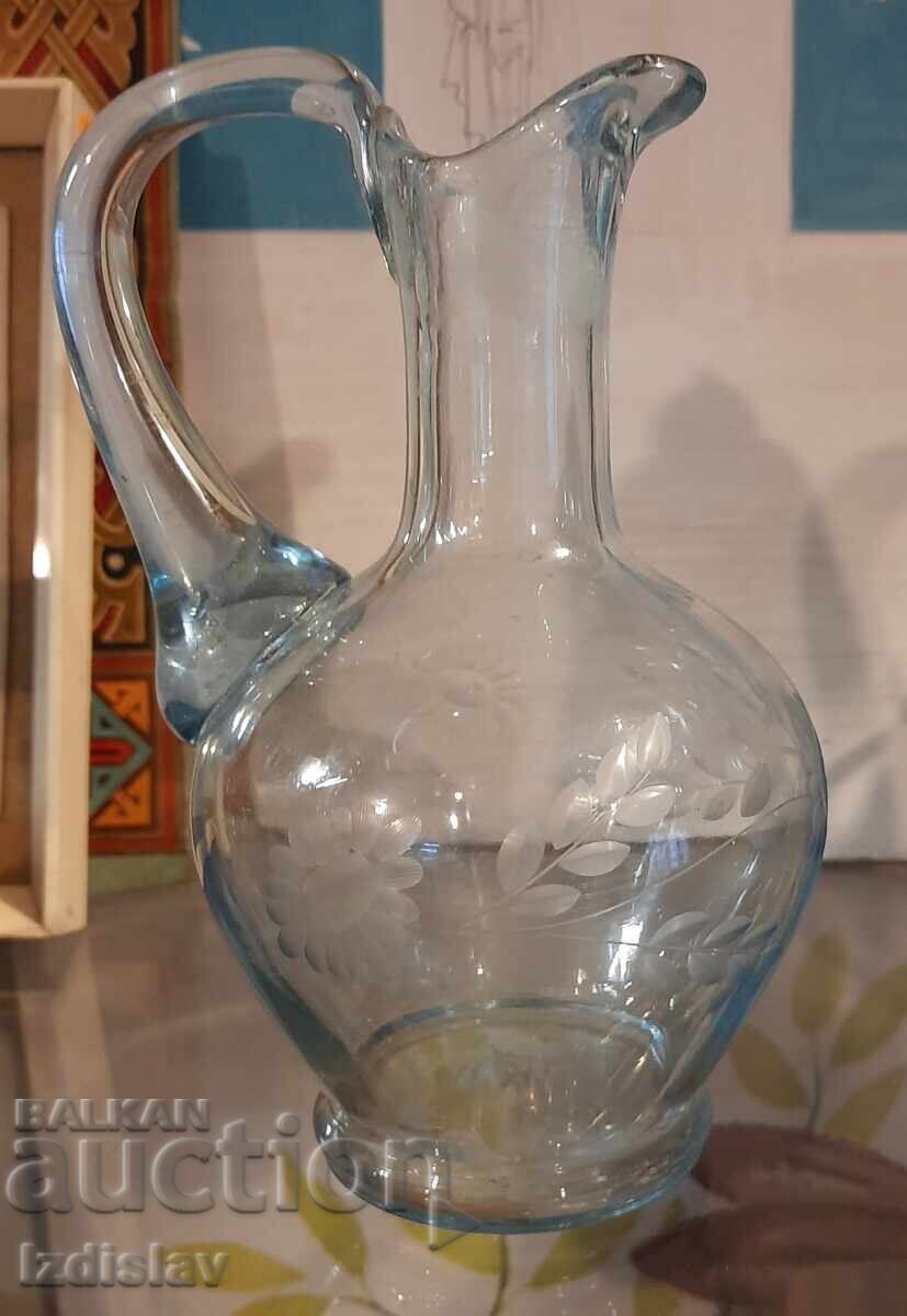 Blue glass jug for rakia from the Socialist era with price 30.00 BGN | € 15.34