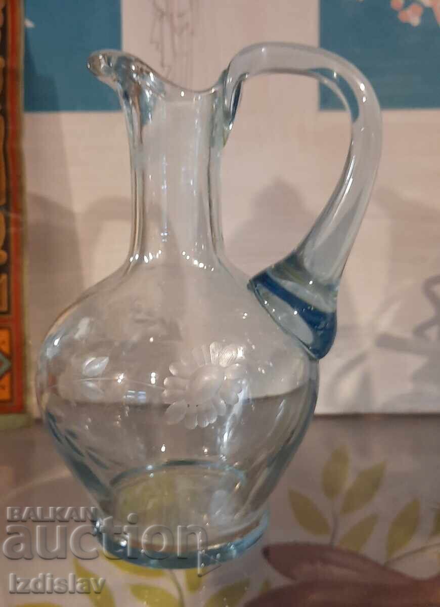 Blue glass jug for rakia from the Socialist era