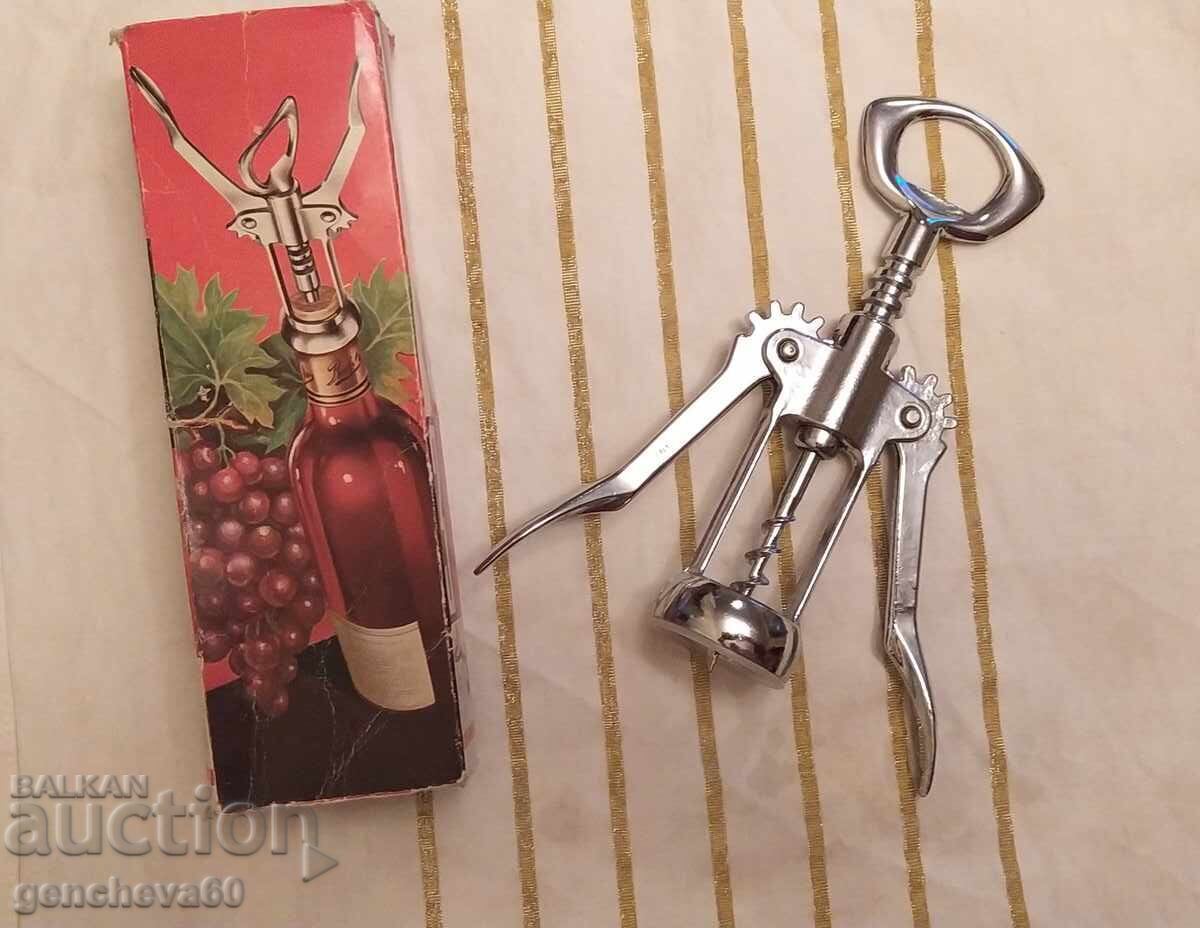 Tirbușon italian vintage cromat cu pârghie - 5