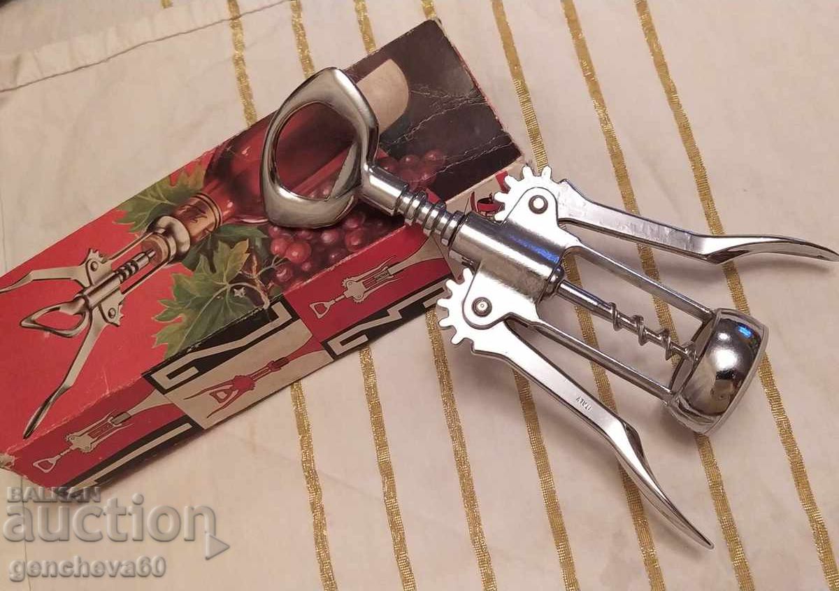 Tirbușon italian vintage cromat cu pârghie - 6