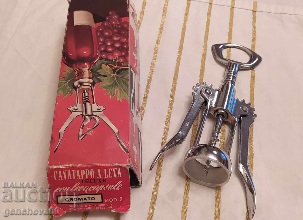 Tirbușon italian vintage cromat cu pârghie