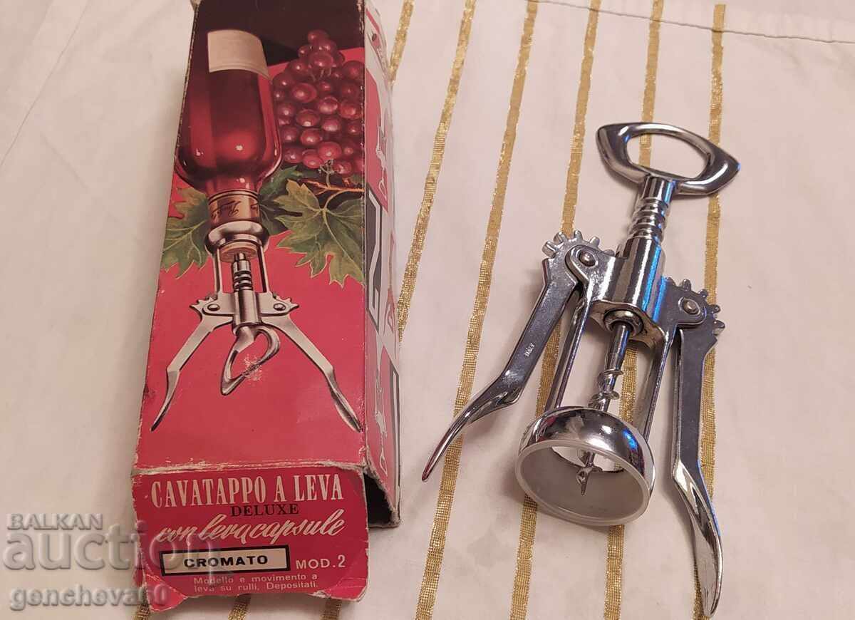 Tirbușon italian vintage cromat cu pârghie