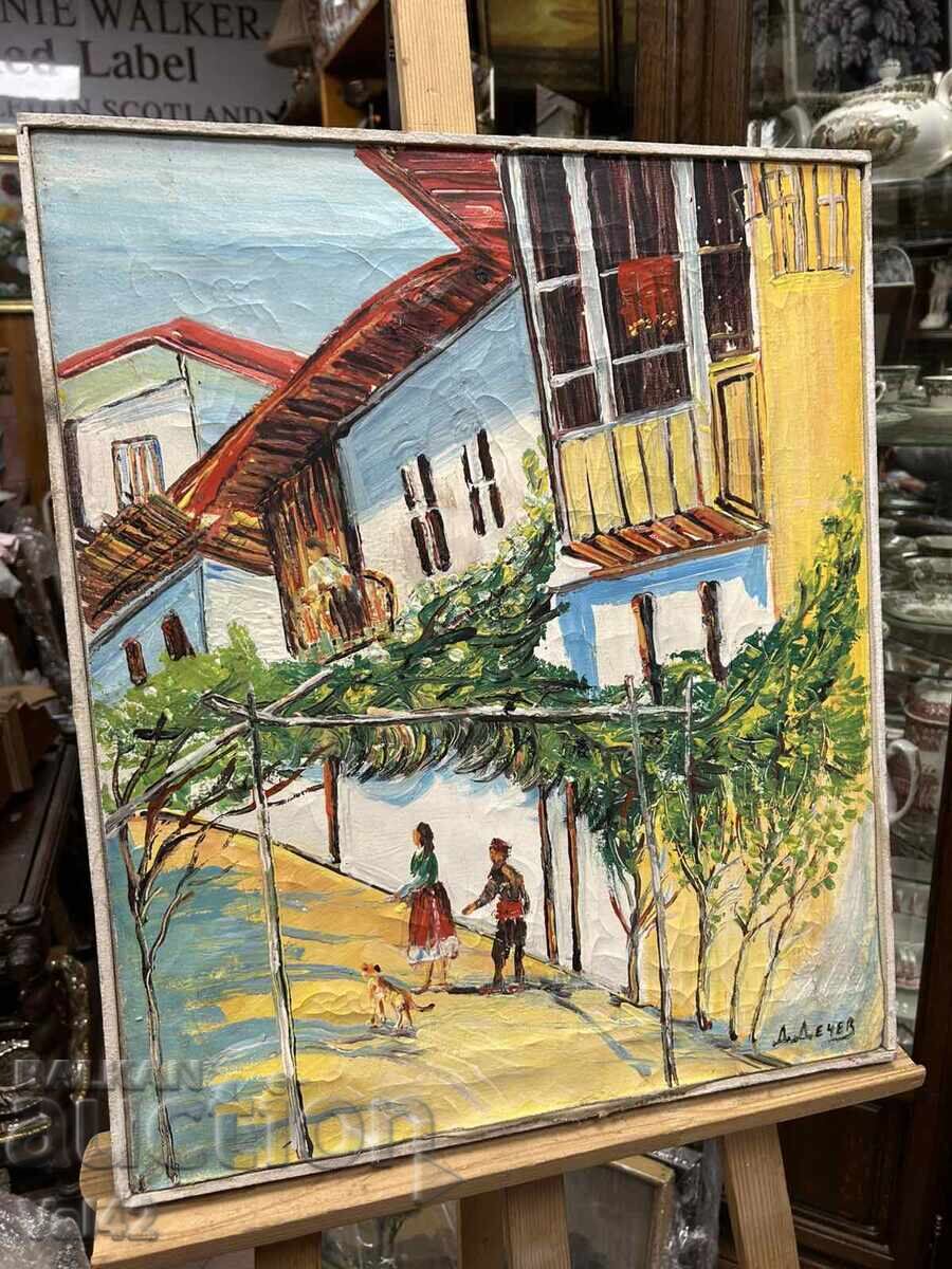 Auction  Danail Dechev - "Street in an Old Bulgarian Town" - oil paints in
