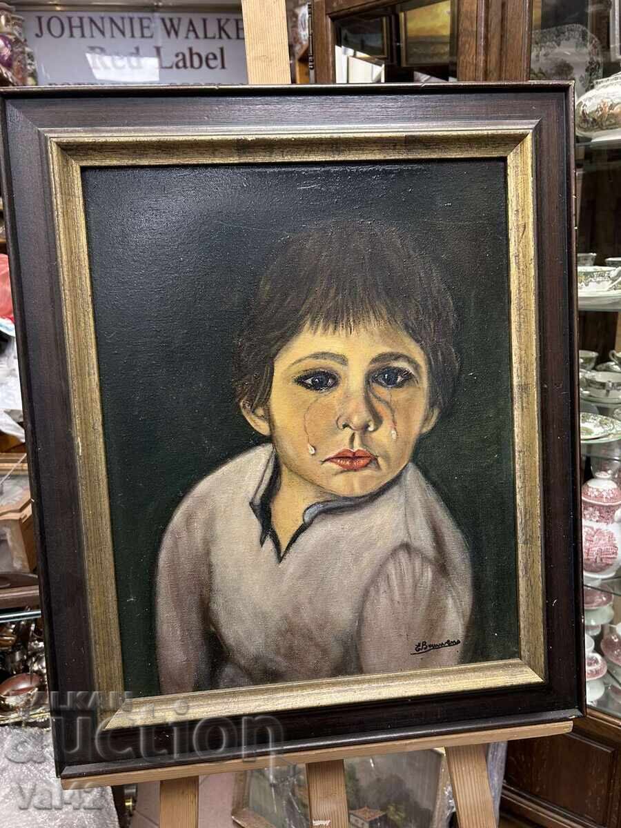 Delivery of Reproduction "The Crying Boy" - oil paints on print Delivery of Reproduction "The Crying Boy" - oil paints on print