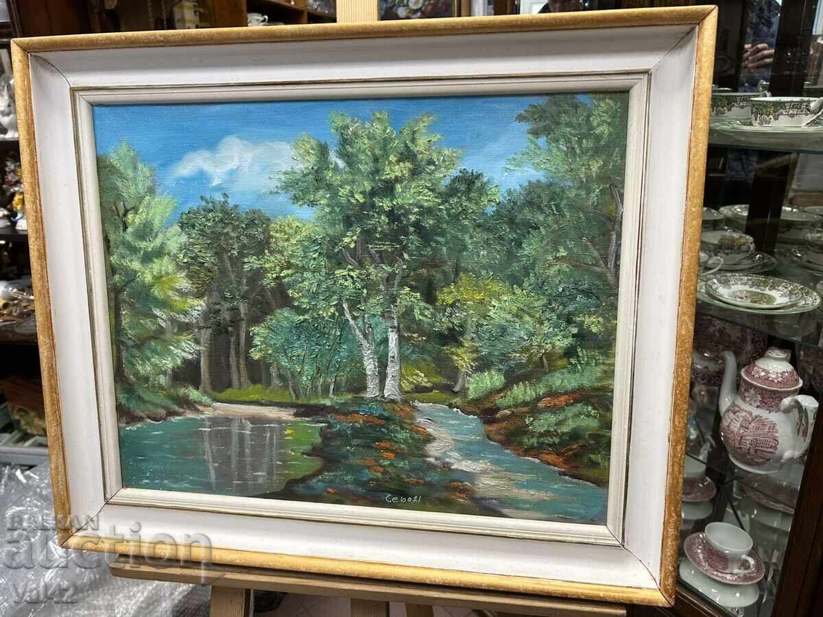 Auction Landscape with river and birch trees - Cebol Auction Landscape with river and birch trees - Cebol