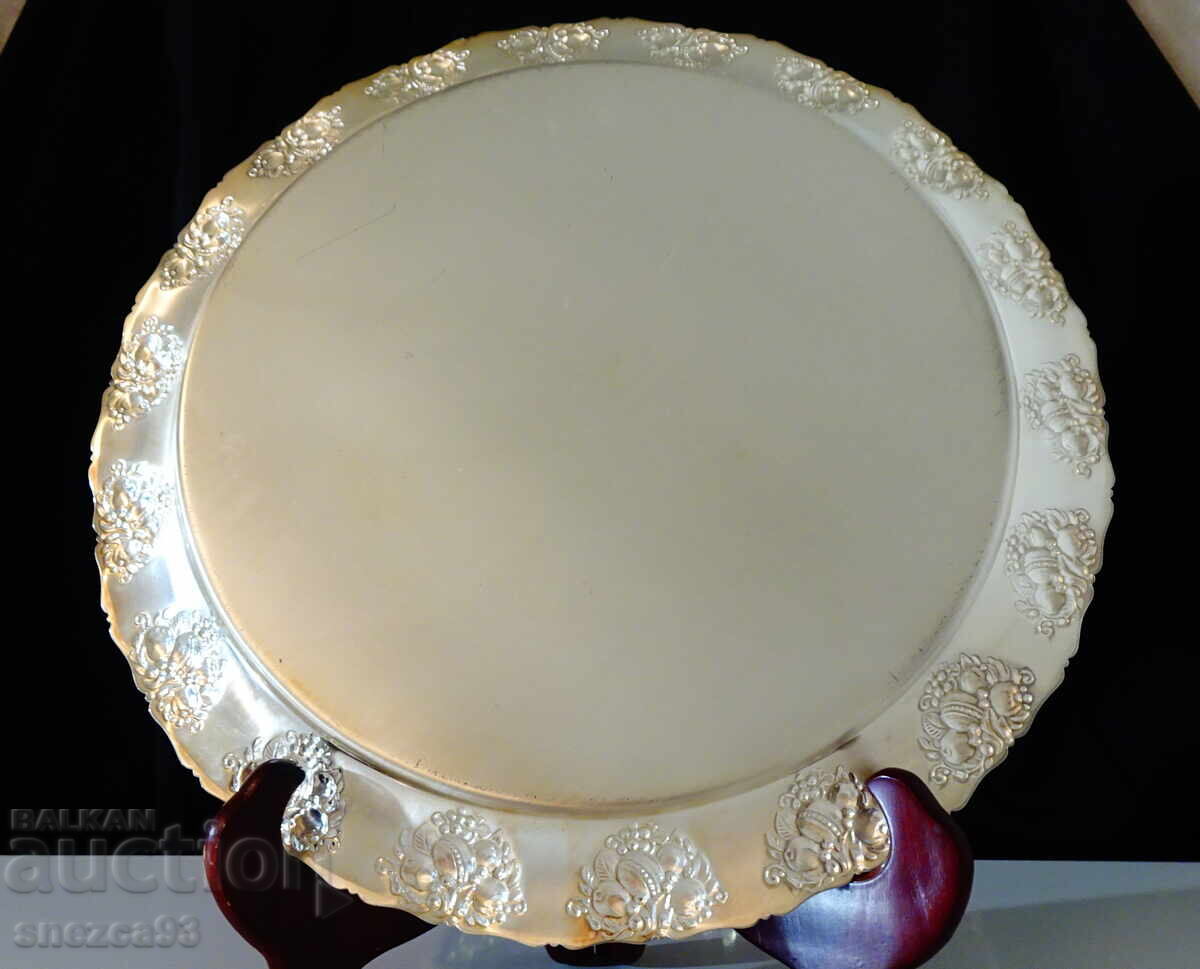 Παράδοση Ασημένιο δίσκος Quist 33 εκ., ανάγλυφα φρούτα