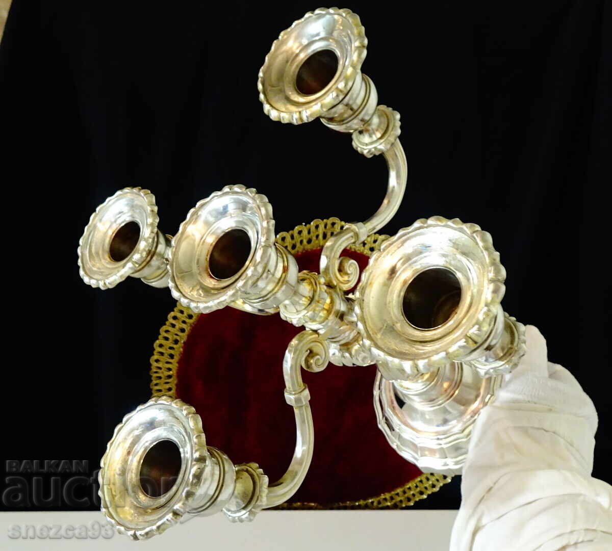 Δημοπρασία Ασημένιο κηροπήγιο πεντάδα, 1.6 κιλά, βικτοριανό