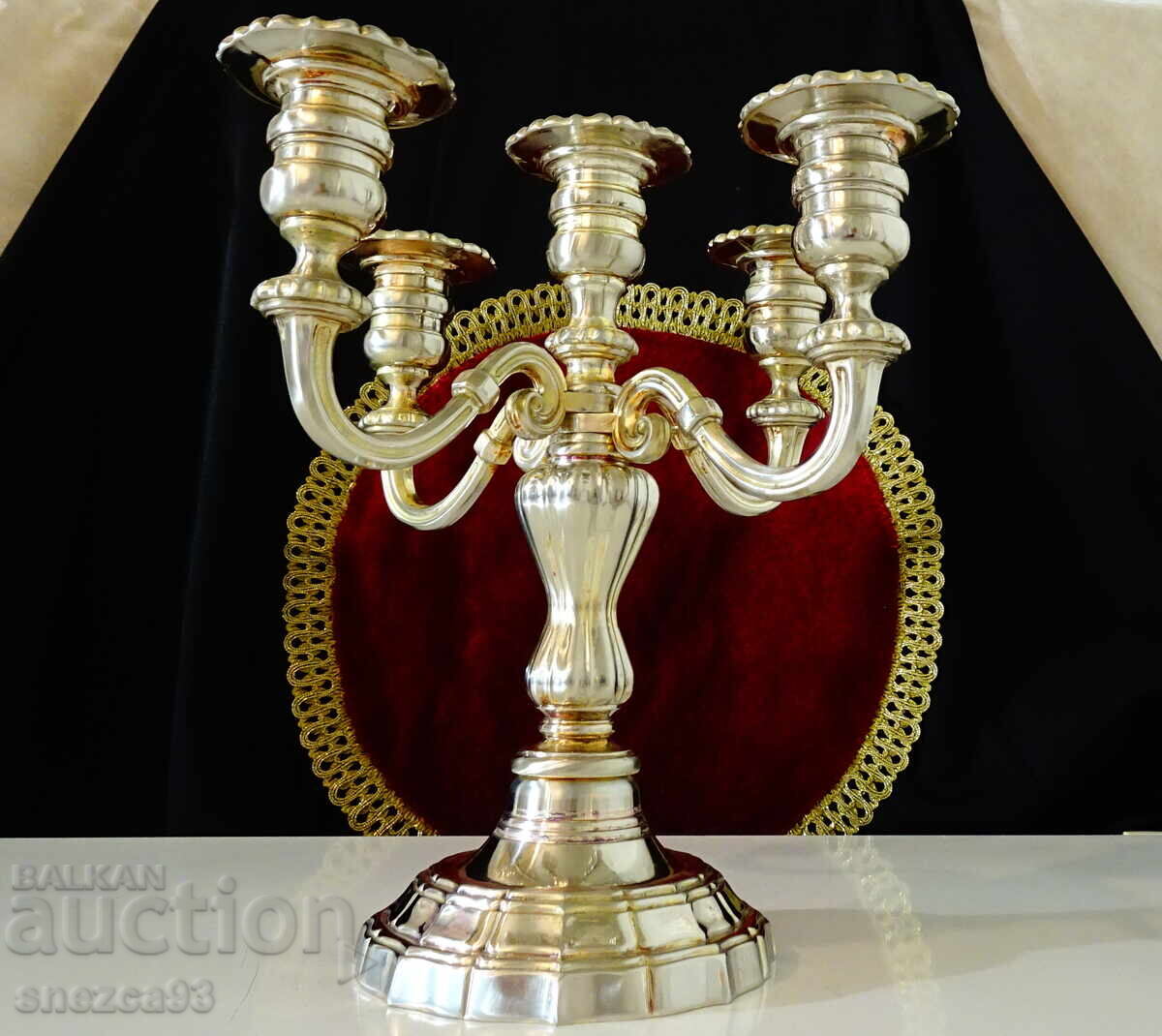 Ασημένιο κηροπήγιο πεντάδα, 1.6 κιλά, βικτοριανό - 6