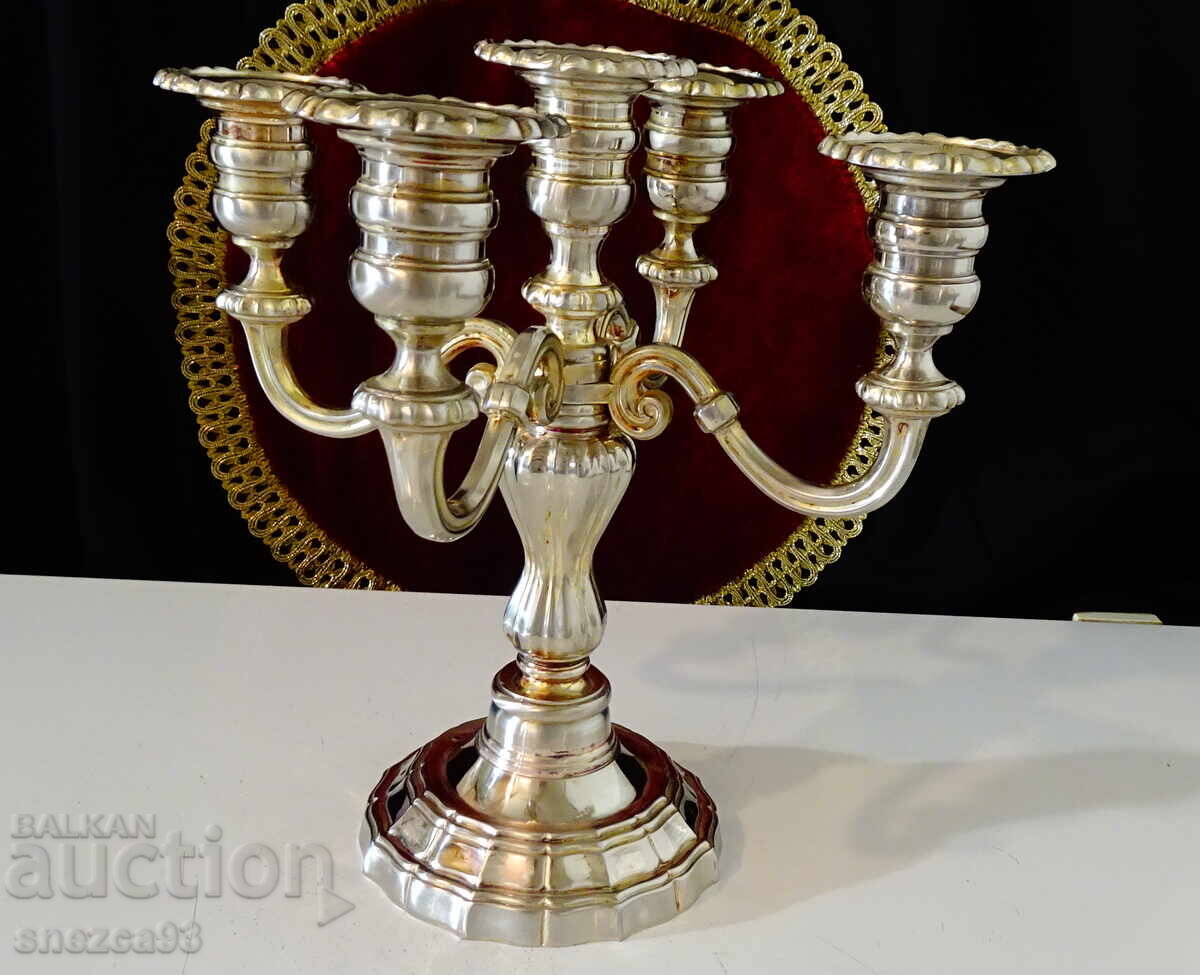 Ασημένιο κηροπήγιο πεντάδα, 1.6 κιλά, βικτοριανό - 7