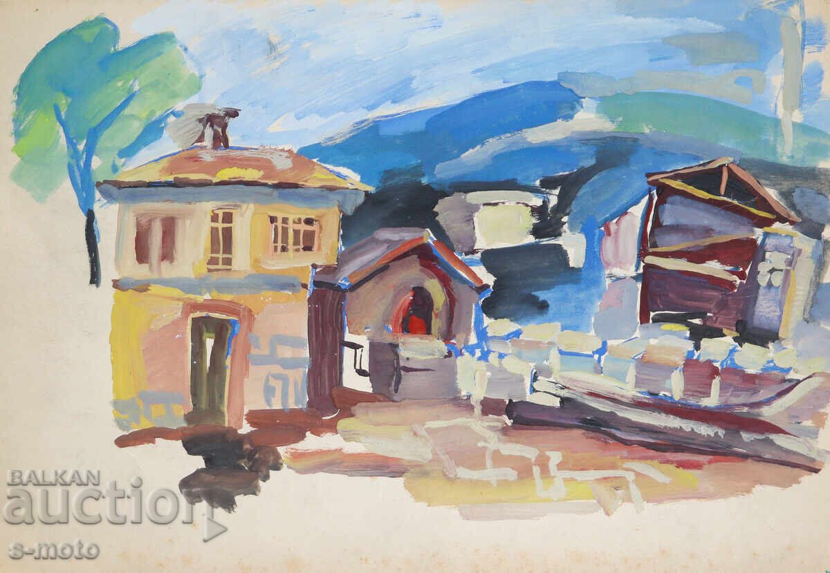 Old painting, rural landscape