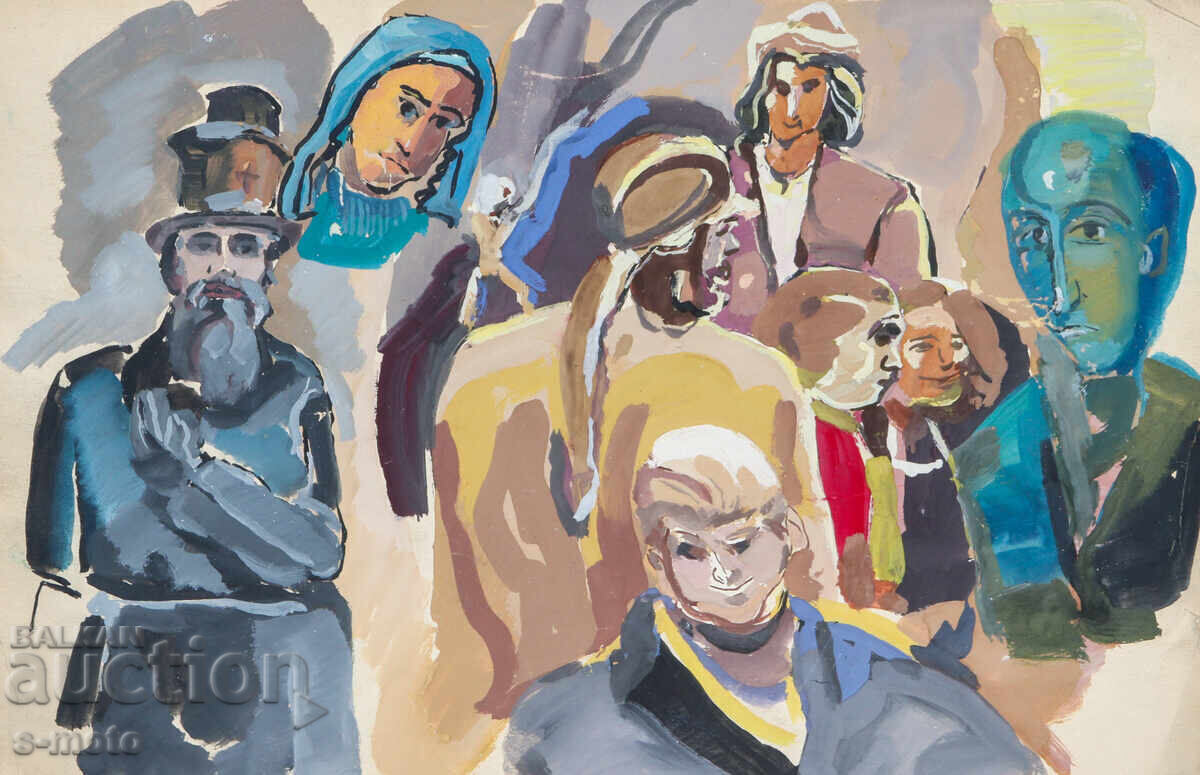 Παλαιός πίνακας με φιγούρες, σύνθεση, πορτρέτο