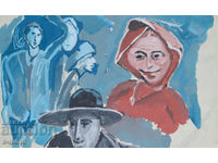 Παλαιός πίνακας με φιγούρες, σύνθεση, πορτρέτο