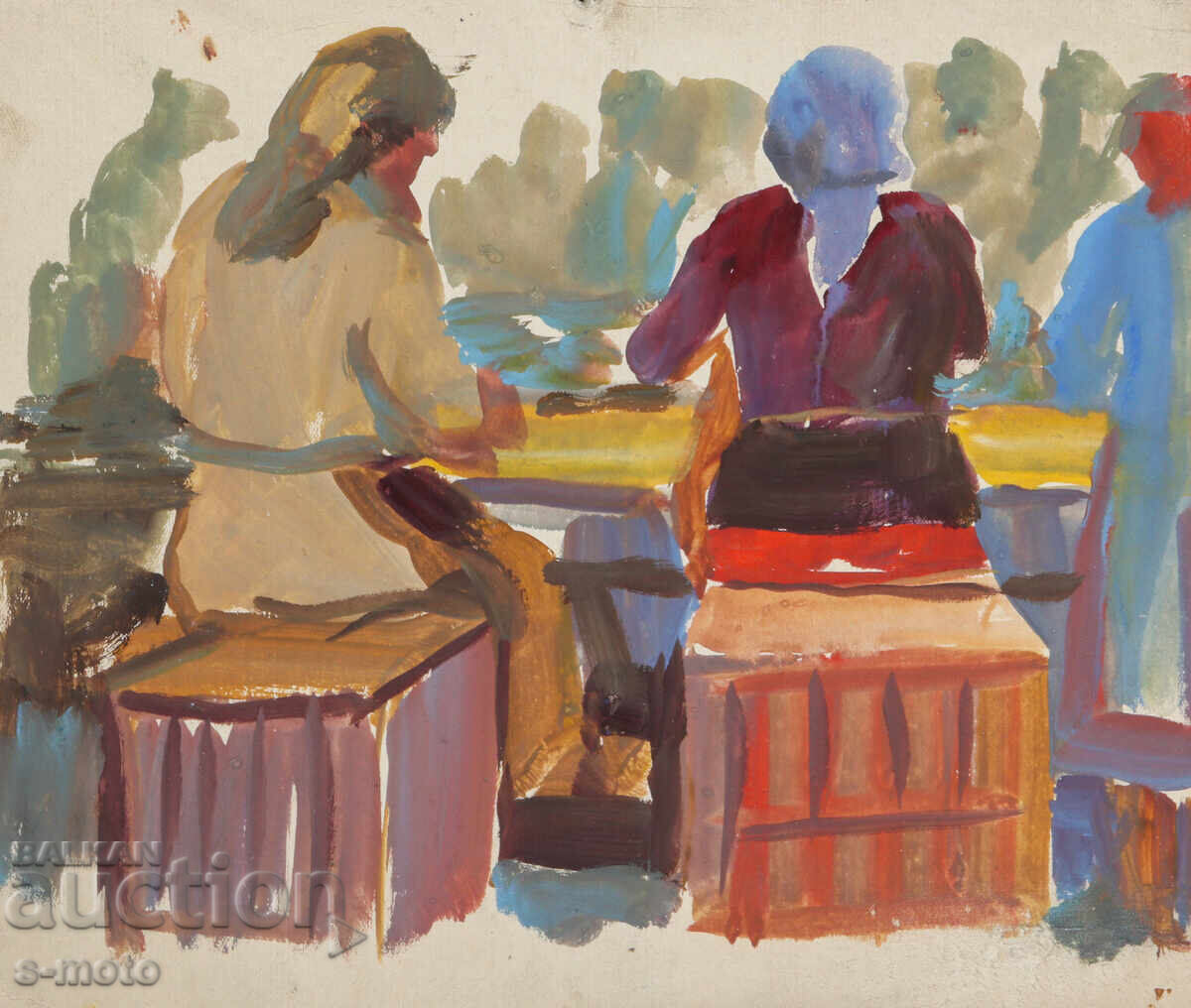 Licitație Tablou vechi compoziție figurativă portret