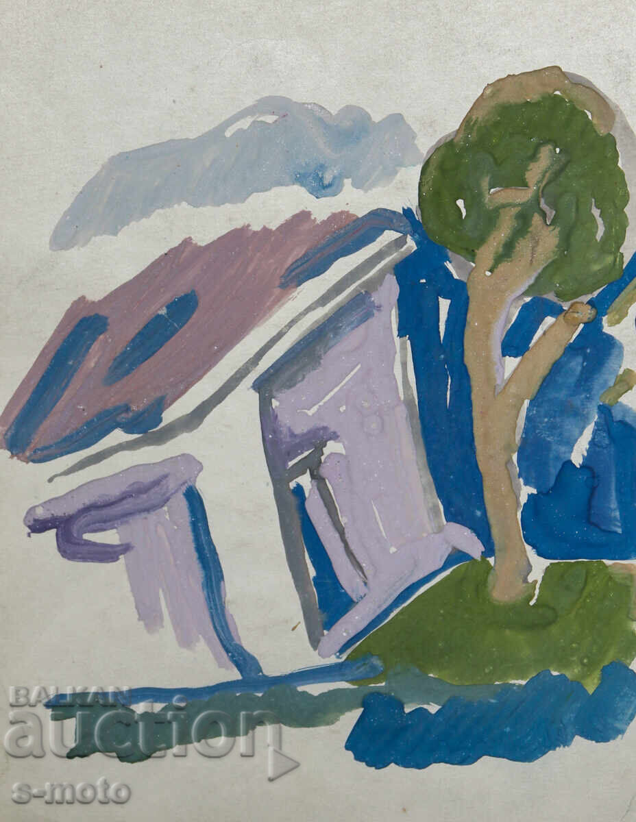 Old painting, rural landscape