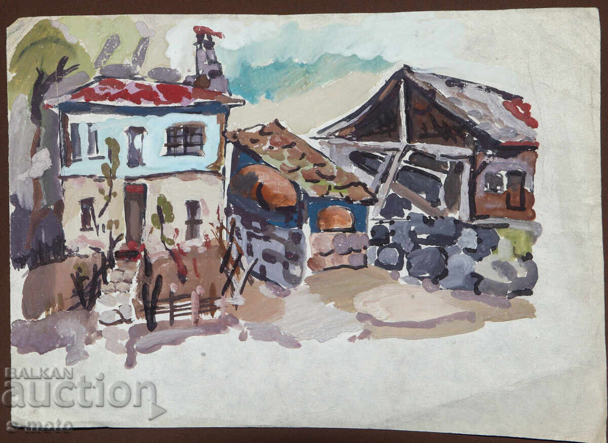 Стара картина селски пейзаж с цена 140.00 лв. | € 71.58 Стара картина селски пейзаж с цена 140.00 лв. | € 71.58