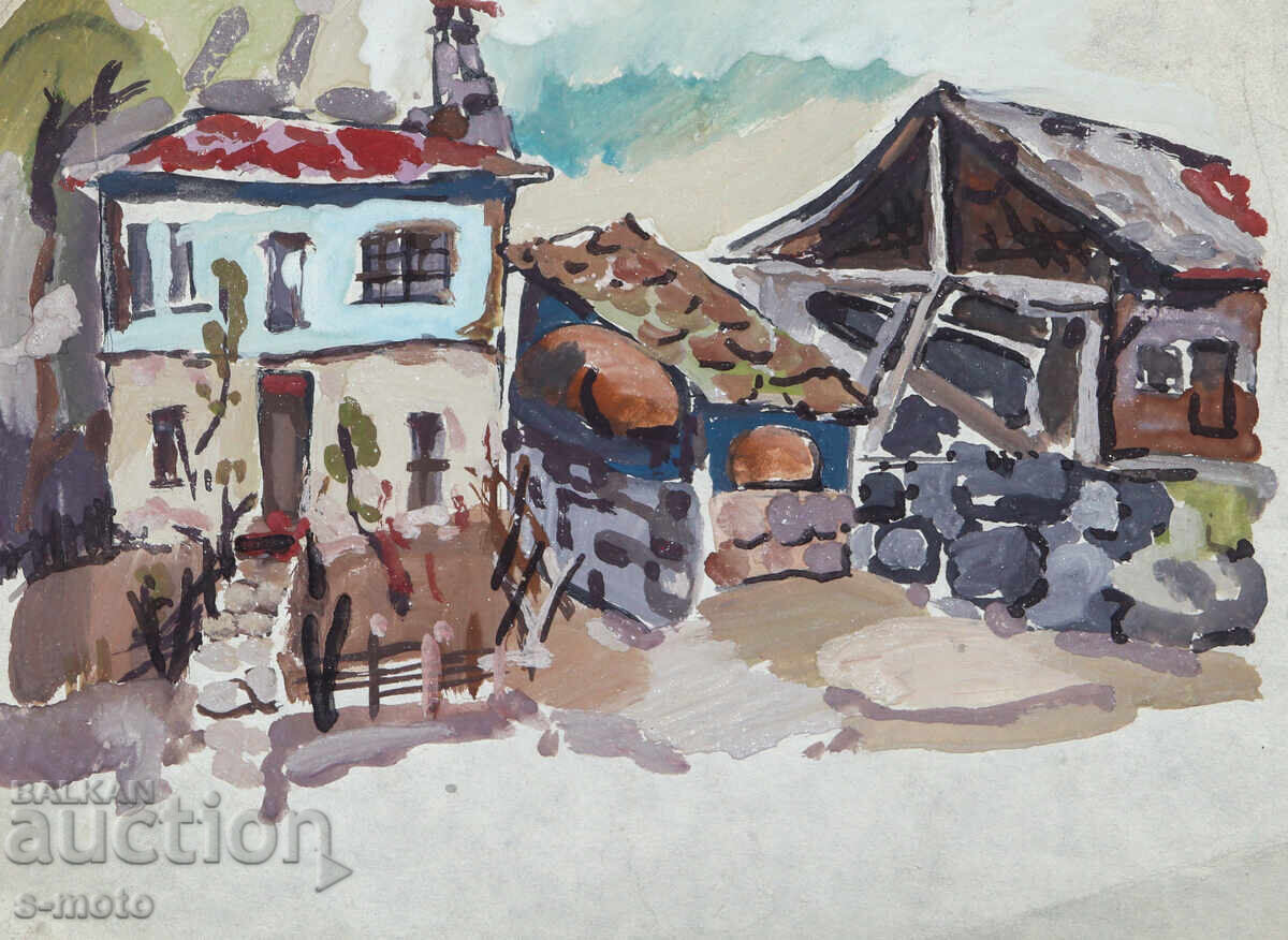 Аукцион Стара картина селски пейзаж Аукцион Стара картина селски пейзаж