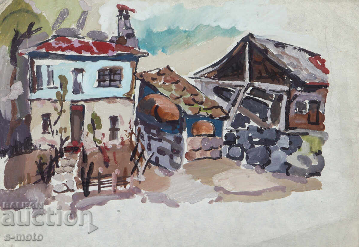 Стара картина селски пейзаж Стара картина селски пейзаж