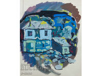 Old painting, rural landscape