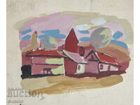 Old painting, rural landscape