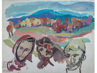 Old painting, rural landscape