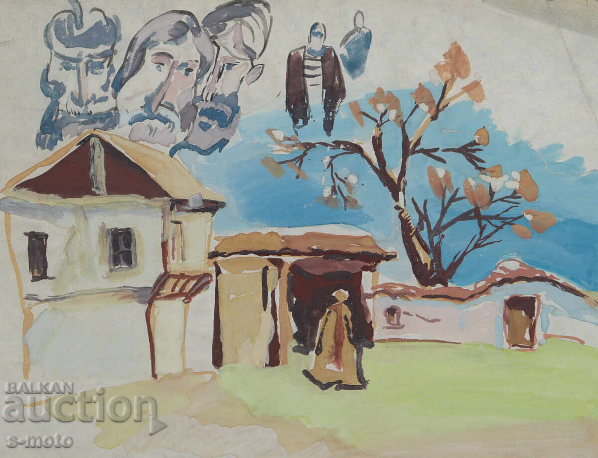 Old painting, rural landscape