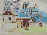 Old painting, rural landscape