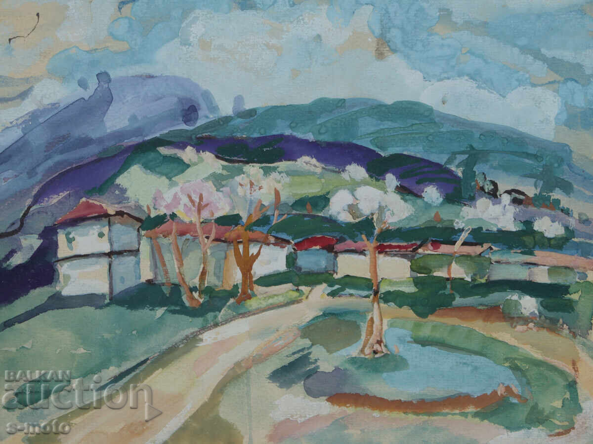 Auction  Old painting of a mountain landscape