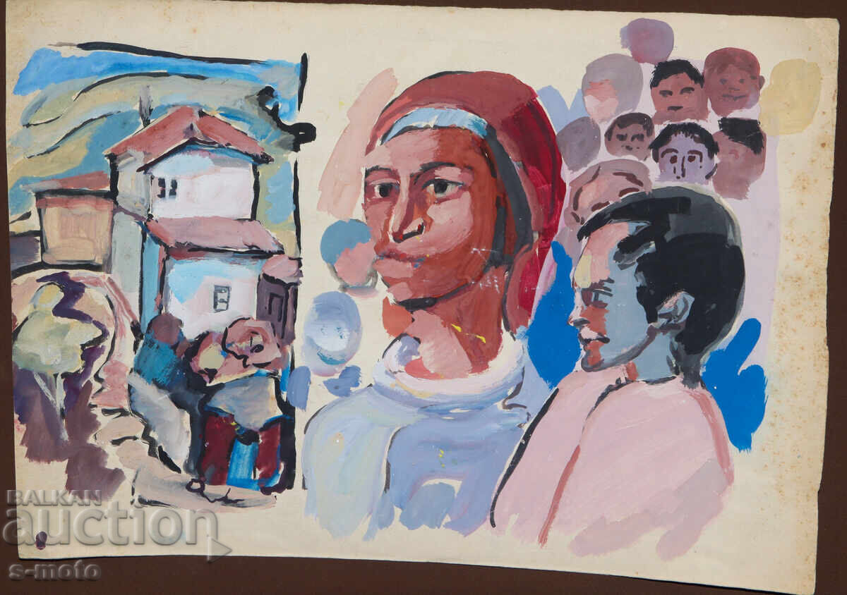 Tablou vechi compoziție figurativă portret cu preț 140.00 BGN | € 71.58