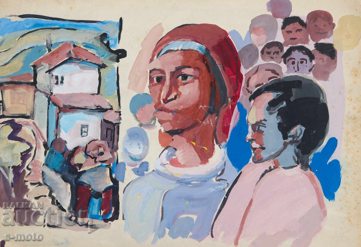 Licitație Tablou vechi compoziție figurativă portret