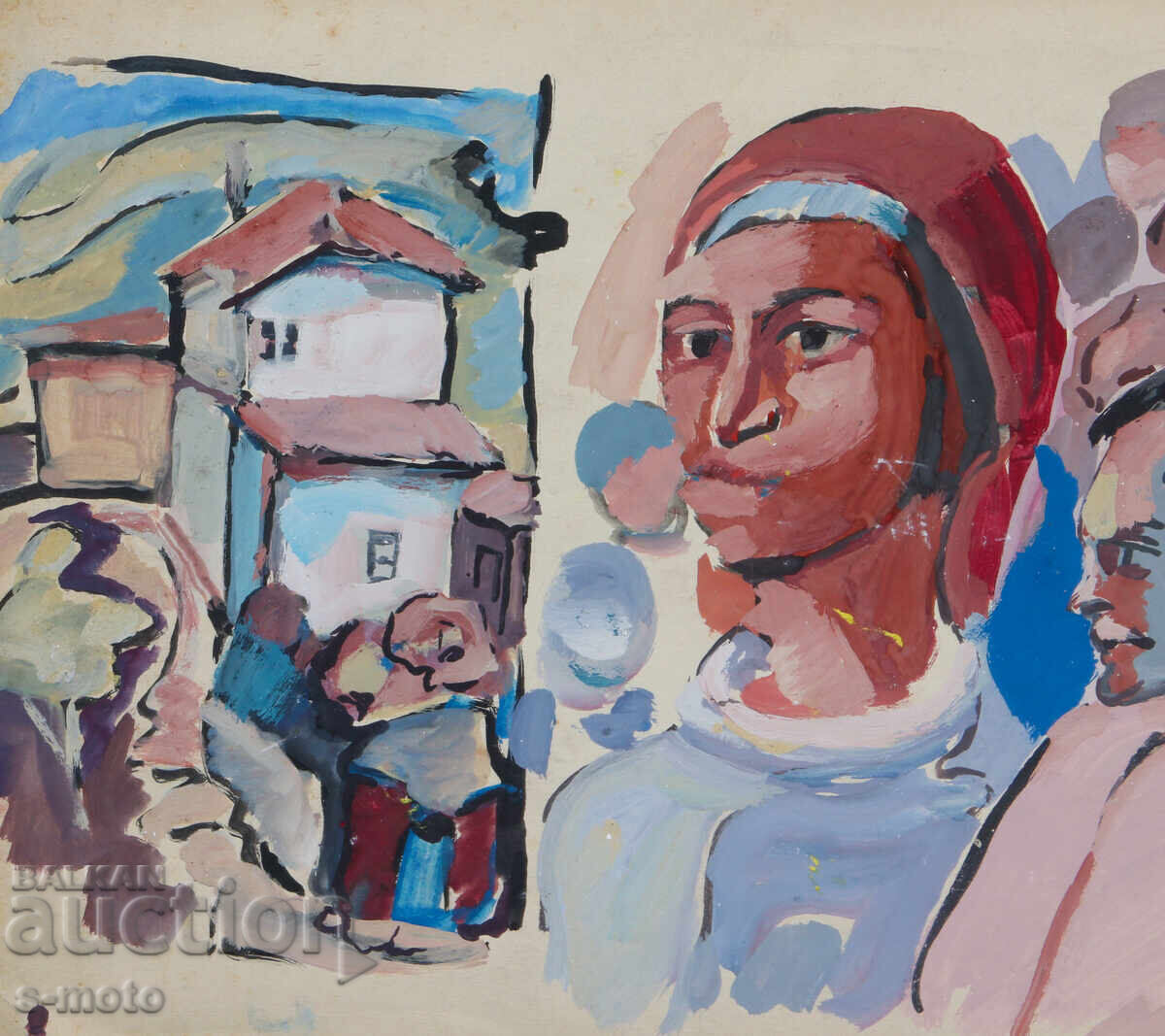 Livrarea Tablou vechi compoziție figurativă portret