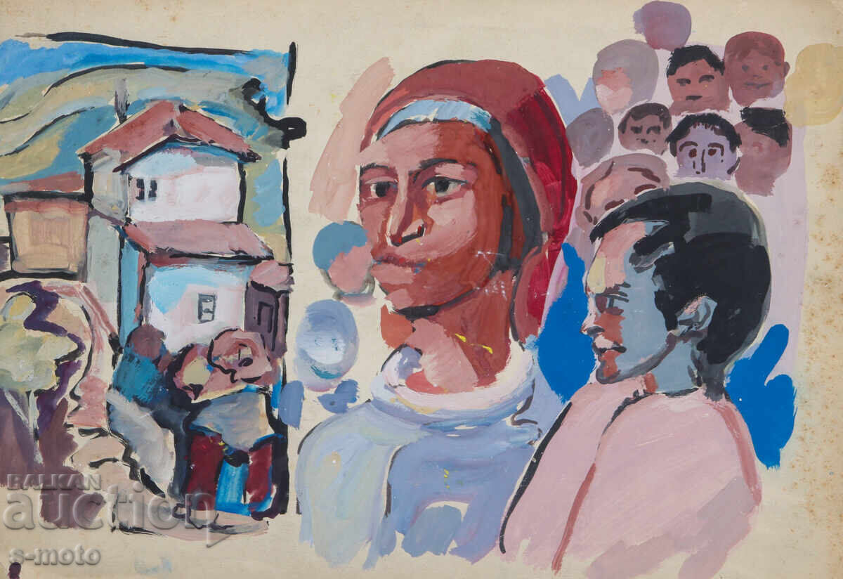 Tablou vechi compoziție figurativă portret