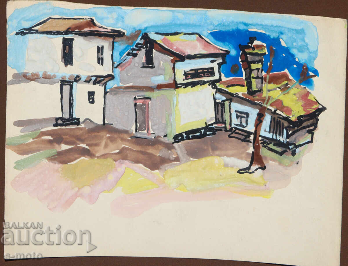 Pictură veche peisaj rural cu preț 140.00 BGN | € 71.58