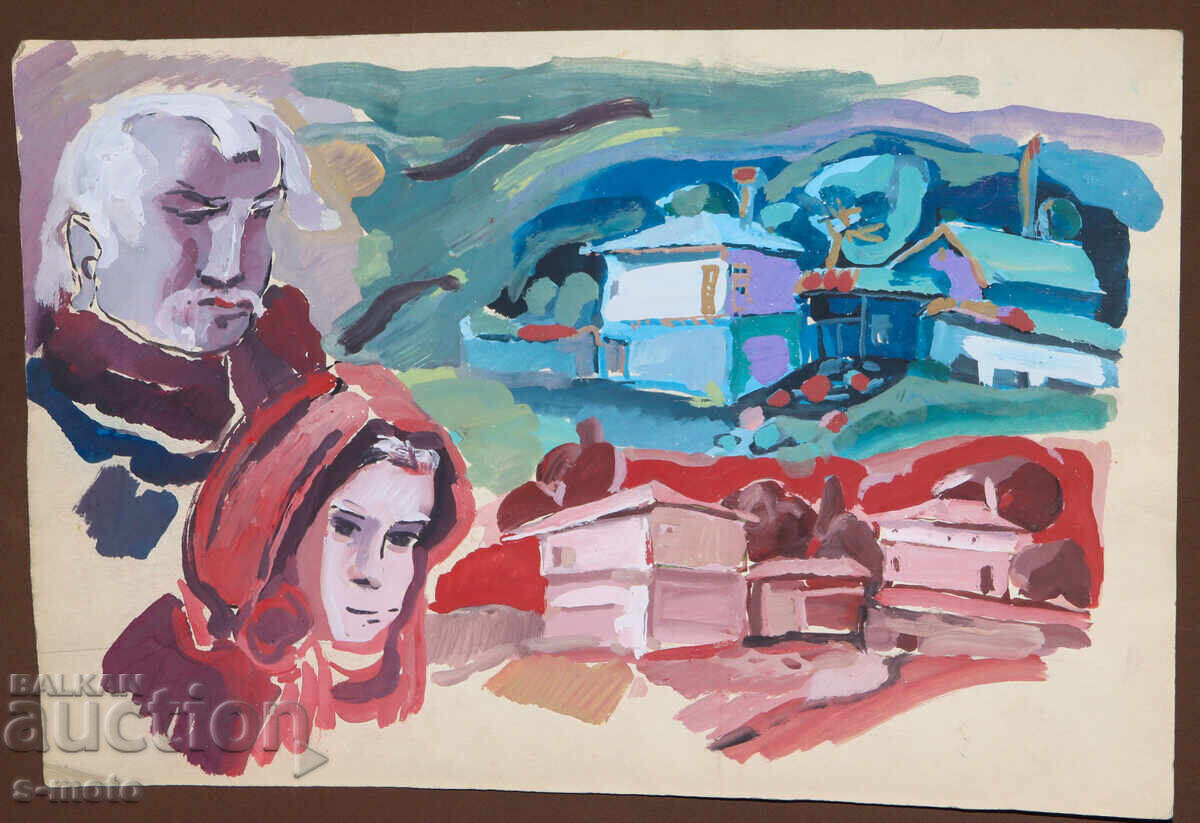 Tablou vechi compoziție figurativă portret cu preț 140.00 BGN | € 71.58