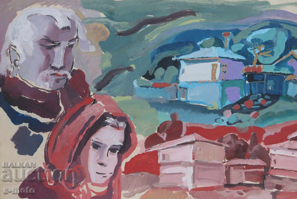 Livrarea Tablou vechi compoziție figurativă portret