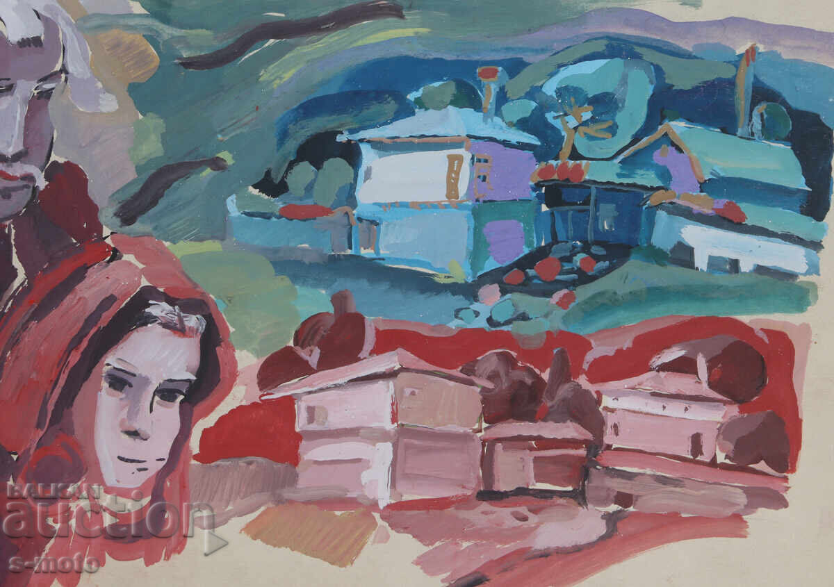 Tablou vechi compoziție figurativă portret - 5