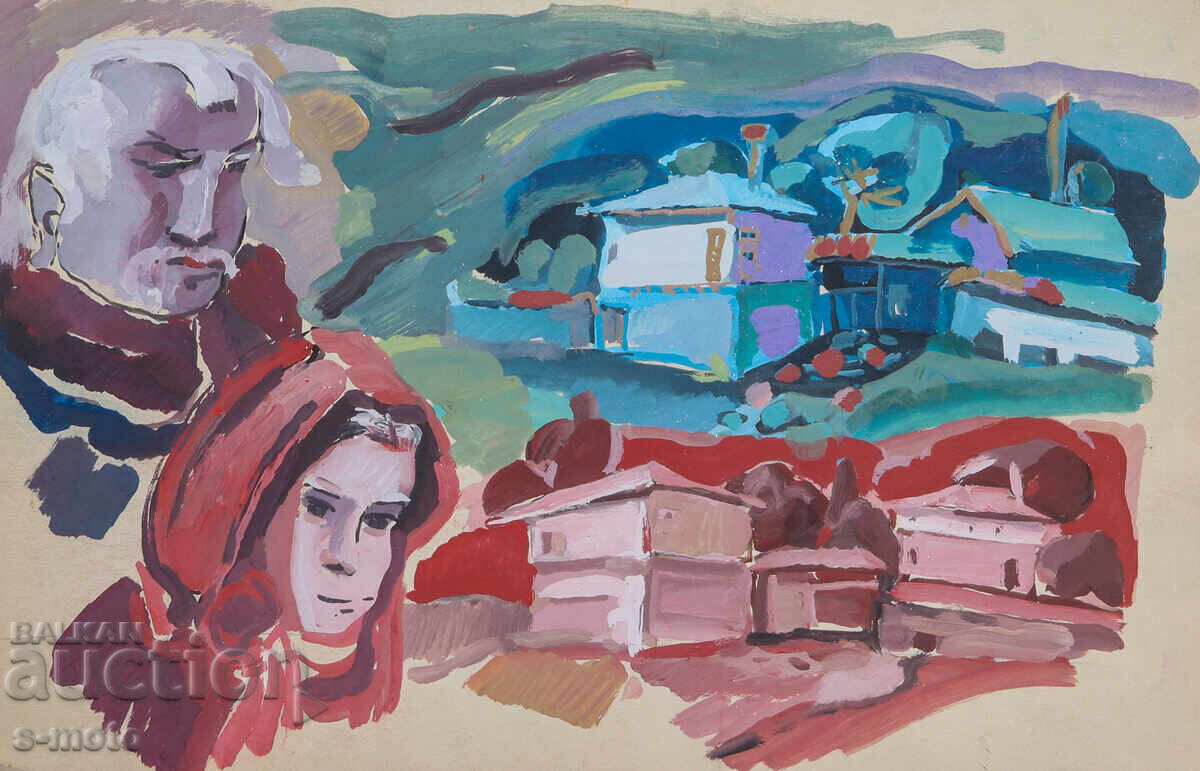 Tablou vechi compoziție figurativă portret