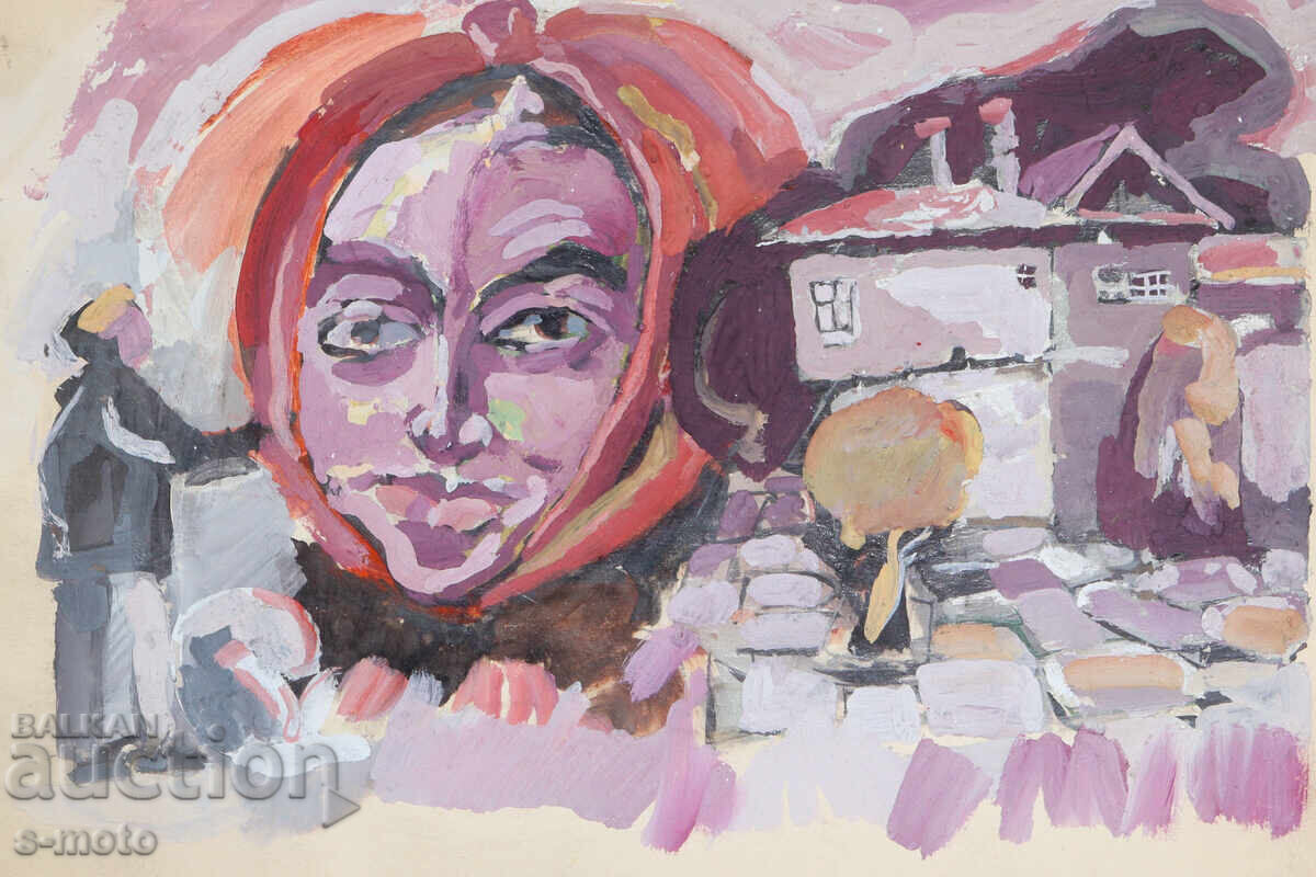 Licitație Tablou vechi compoziție figurativă portret