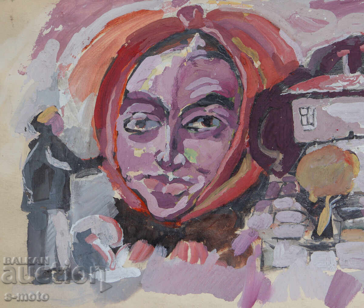 Livrarea Tablou vechi compoziție figurativă portret