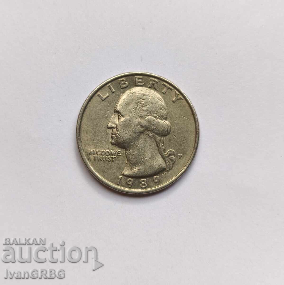 1/4 dolar SUA 25 cenți 1989 monedă americană quarter cu preț 1.40 BGN | € 0.72