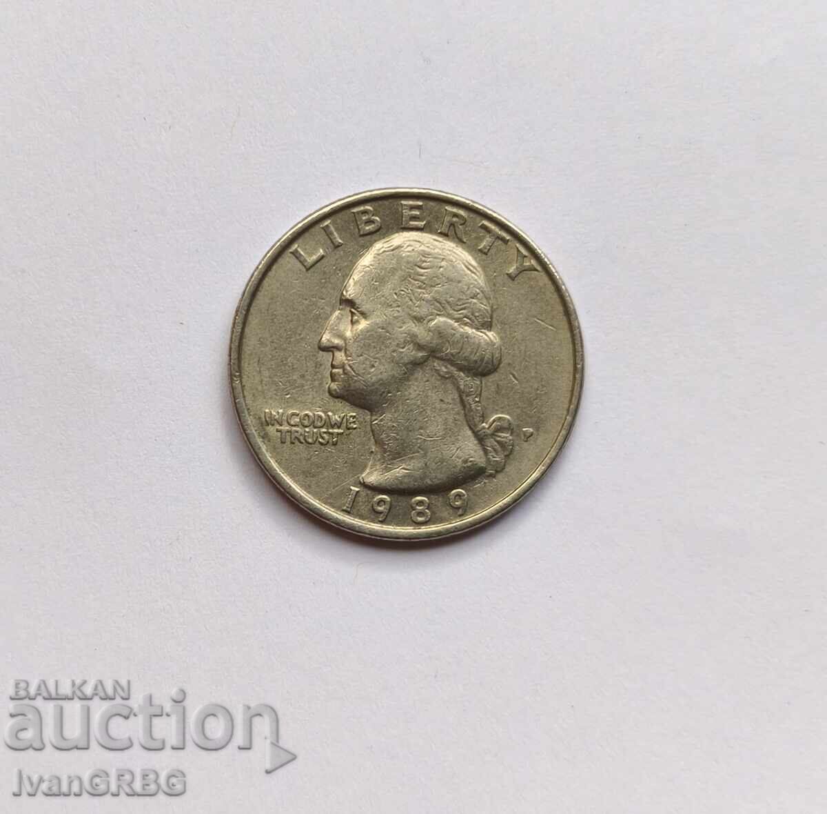 1/4 dolar SUA 25 cenți 1989 monedă americană quarter