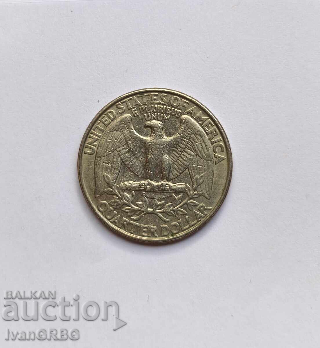 Auction  1/4 US dollar 25 cents 1996 American coin quarter